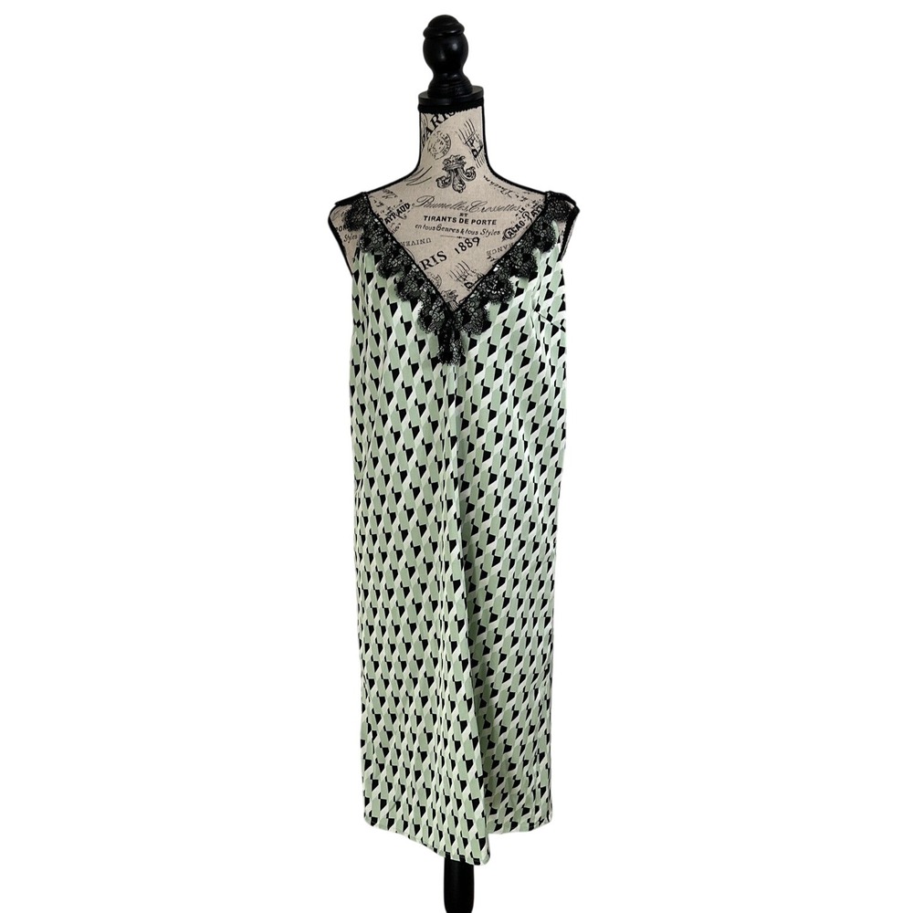 Future Collective Kahlana Barfield Brown Green Geometric Lace Slip Dress XS NWT - Picture 2 of 10
